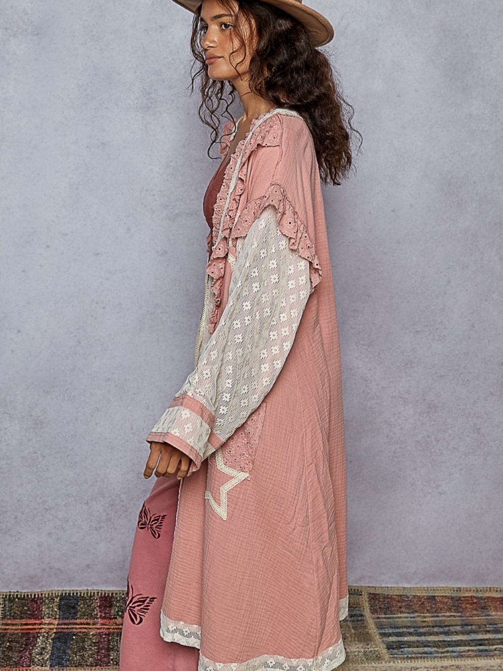 NEW!!! POL Woven Pink Ruffled Duster with Lace Trim, NWT - Picture 3 of 4